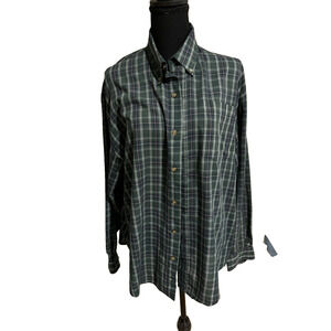 NorthCrest Men Size L Blue Green Plaid Button Down Collar utility holiday career